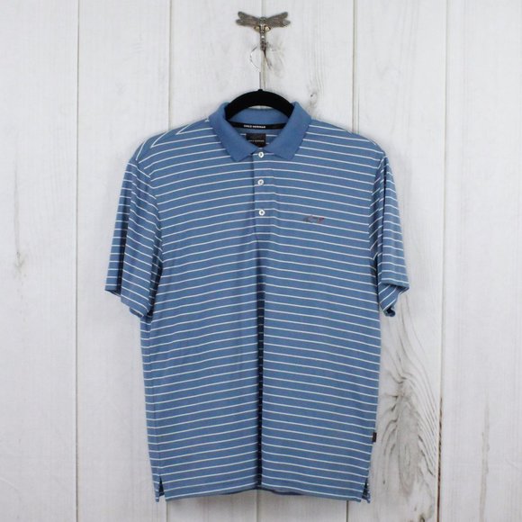 Greg Norman Collection Other - Greg Norman For Tasso Elba Five Iron Blue Striped Golf Polo Collared Shirt Large